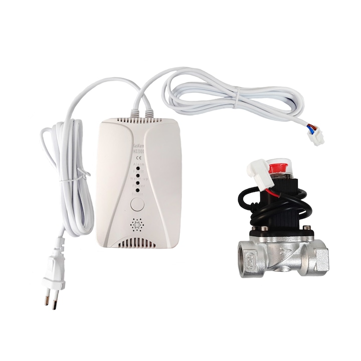 Kit Detector gaz si CO Gas Alarm cu electrovalva 9V, 3/4"