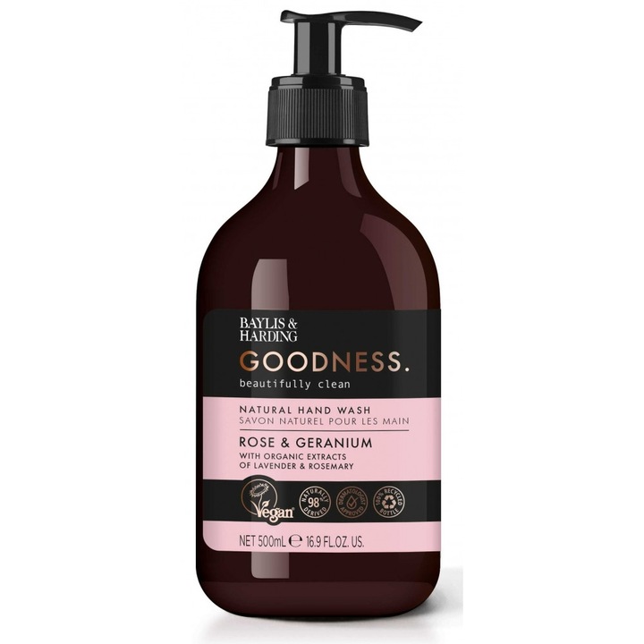 Sapun lichid pentru maini Baylis & Harding - Rose & Geranium, 500 ml