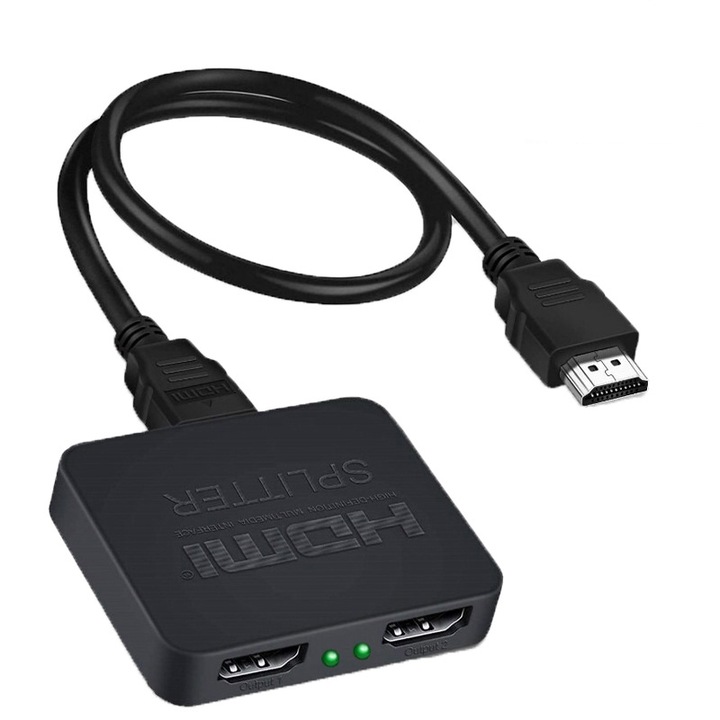 Splitter HDMI 1 in 2 out, suport 4K@30HZ, 3D, HDR, compatibil HDCP, negru