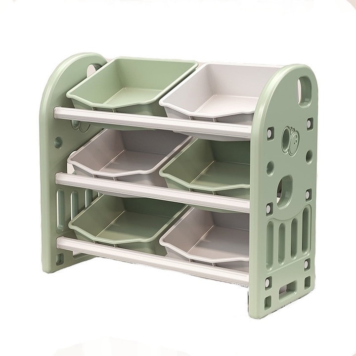 Organizator pentru jucarii Nichiduta Garden Butterfly Green, cu 3 nivele si 6 cutii depozitare, margini rotunjite, 77x66x32 cm