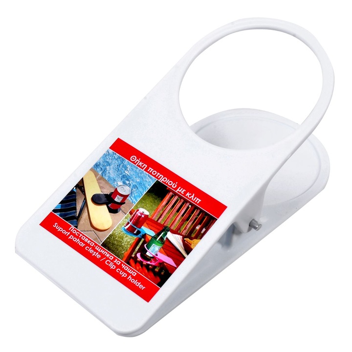 Pohártartó Shopiens® klipekkel, fehér színű székre vagy asztalra gyors rögzítéssel, 17,5 x 8,5 cm