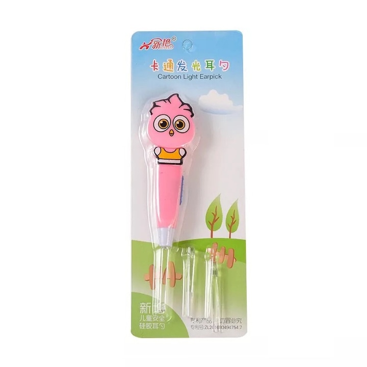 Dispozitiv curatare urechi, luminos, roz