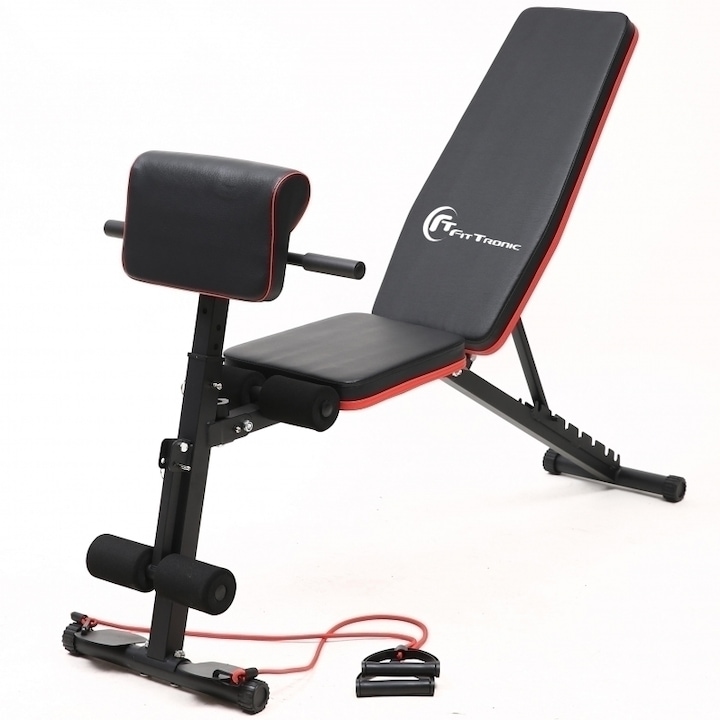Banca de exercitii reglabila FitTronic® B230, pliabila, corzi pentru brate incluse, banca scott inclusa