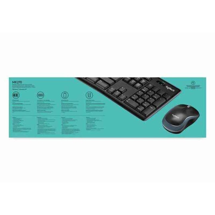 Комплект клавиатура и мишка Logitech MK270, безжична, QWERTY US, черна, USB 2.0