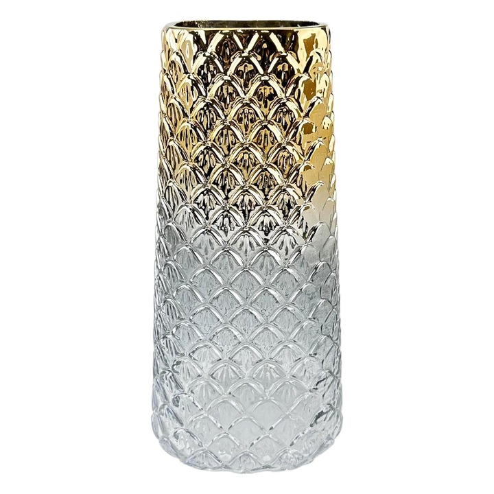 Декоративна ваза със стъклени цветя "Диона" 28х14, злато