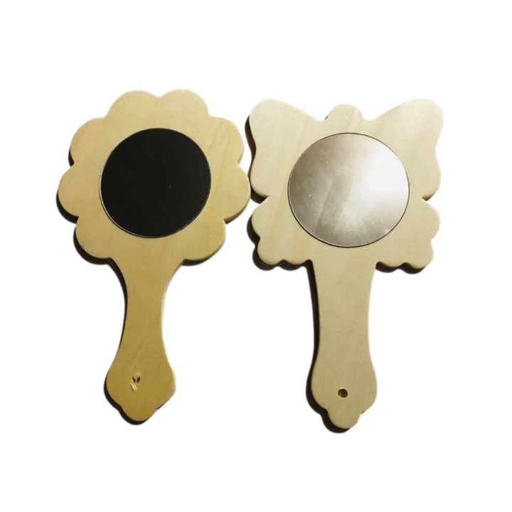 Комплект от 2 дървени огледала във формата на цвете и пеперуда с размери 20х12 см