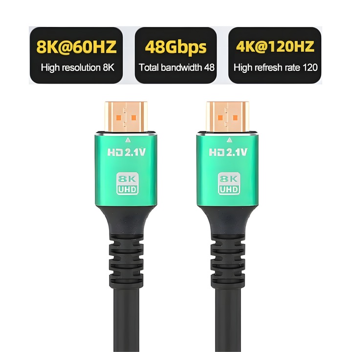 Cablu HDMI 2.1 Ultra HD, 48Gbps 8K 60Hz 4K 120Hz, Premium, Q-Elite®, Compatibil cu consola PS5 Xbox Series X S, OLED TV, DTS: X, HDCP 2.2 & 2.3, HDR 10 4:4:4:4, eARC, 1.5m