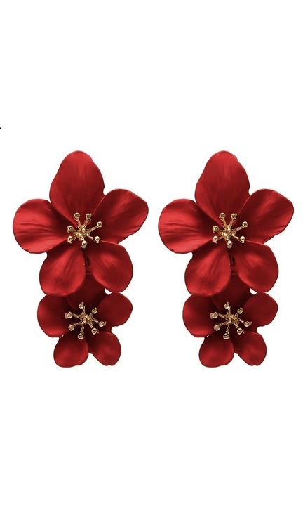 Cercei rosii cu doua lumini florale rosii