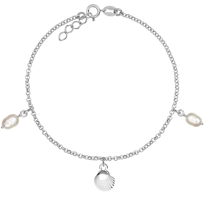 Bratara Pentru Picior/Glezna din argint 925 cu perle de cultura si pandantiv scoica