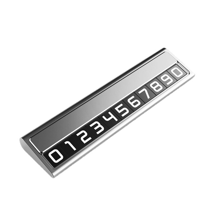 Suport numar de telefon pentru parcare temporara, aluminiu, argintiu, set 6 cifre