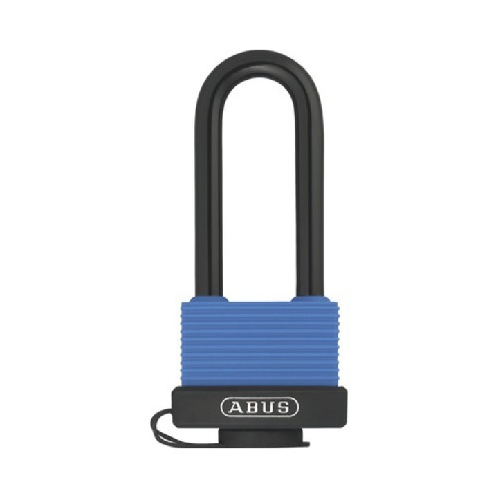 Lacat Alama Plastifiata Abus Outdoor Security 50mm, Belciug Lung Ø8mm, 2 Chei, Albastru