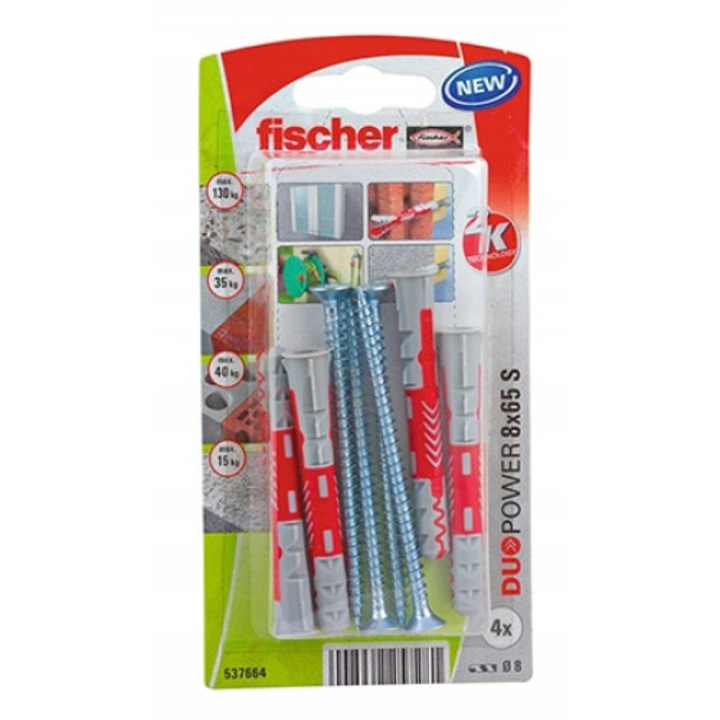Fischer diblu cu surub DuoPower 8X65 S K NV 4 bucati