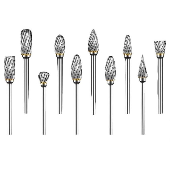 Set freze, compatibil cu unelte rotative, taietura dubla, 10 piese, 3x6mm