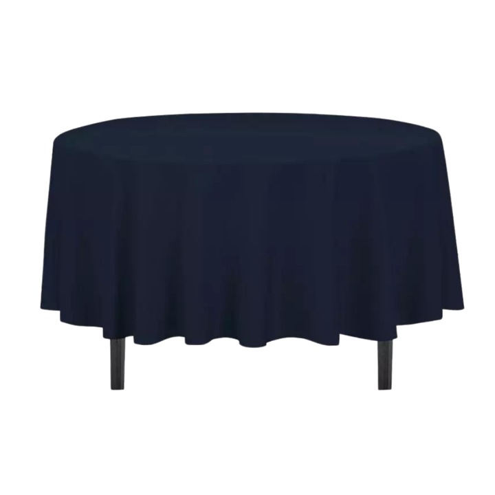 Fata de masa Kotonia Home - rotunda cu diametrul 240 cm, Damasc Saten DeLux, 100% bumbac, bleumarin