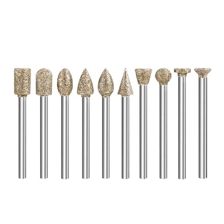 Set 20 Piese Freze Diamantate, Multiforme, pentru Sculptura si Polizare, 3mm Tija, Multicolor