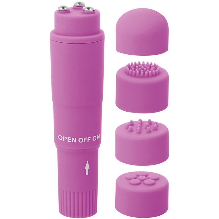 Vibrator femei mini -GLOSSY- KURT POCKET cu capete interschimbabile, mov