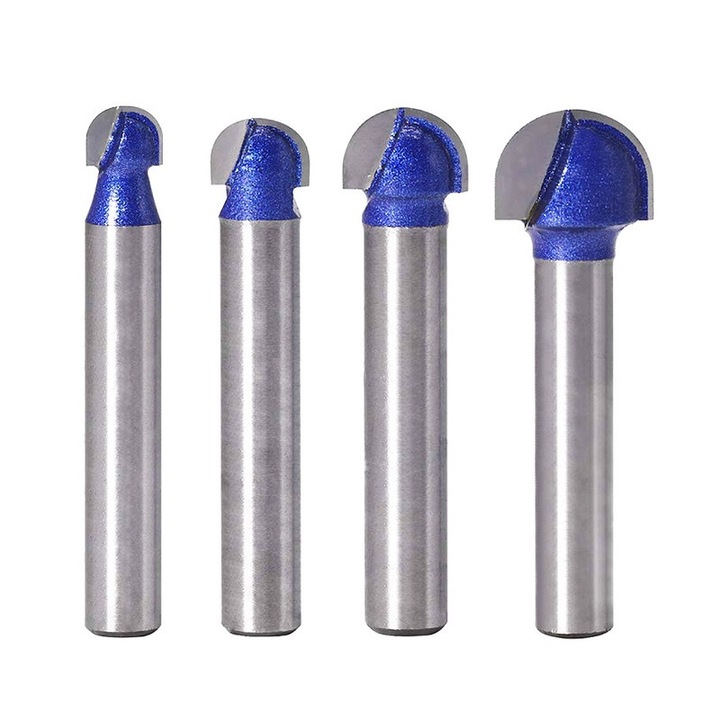 Set 4 Freze Rotunde pentru Lemn, Carbura, Teflon, 1/4"x1/4", 1/4"x5/16", 1/4"x3/8", 1/4"x1/2"