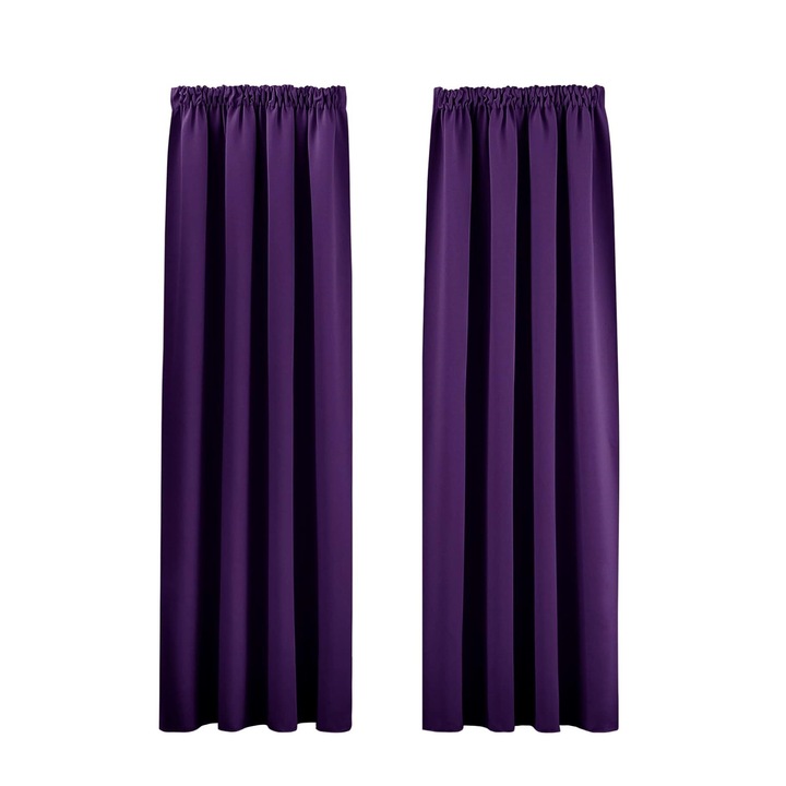 Set 2 Perdele Pony Dance, 140 x 175 cm, Opace, Blackout, Termoizolante, perfecte pentru Ferestre si Usi Dormitor/ Living, Violet