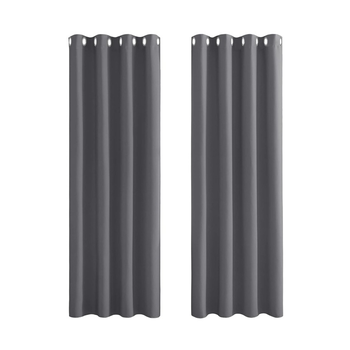 Set 2 Perdele Pony Dance, cu Inele Metalice, 140 x 175 cm, Opace, Blackout, Termoizolante, perfecte pentru Ferestre si Usi Dormitor/ Living, Gri