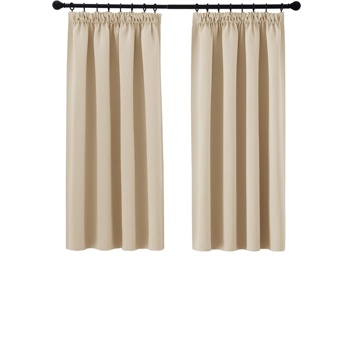 Set de 2 Perdele Pony Dance, 140 x 245 cm, Opace, Blackout, Termoizolante, perfecte pentru Ferestre si Usi Dormitor/ Living, Bej, Prindere cu Inele