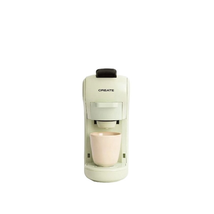 Ретро 3в1 автоматична еспресо машина CREATE, Potts, 19 бара, 0,6 литра, съвместима с Nespresso, Dolce Gusto, Starbucks капсули, смляно кафе, 2 функции за приготвяне, автоматично спиране, лесно почистване, компактна, 1450 W, пастелно зелено