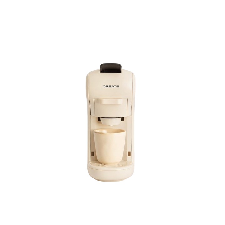 Espressor automat Retro 3in1 CREATE, Potts, 19 bar, 0.6 litri, compatibil cu capsule Nespresso, Dolce Gusto, Starbucks, cafea macinata, 2 functii preparare, oprire automata, curatare usoara, compact, 1450 W, crem