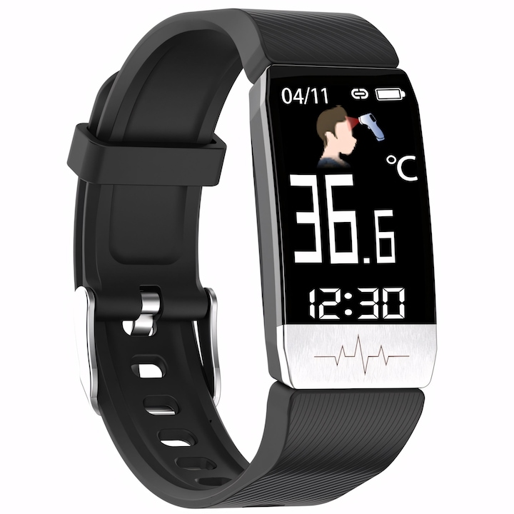 Bratara Fitness Retoo SmartBand, Ecran IPS 1.14", IP67, Compatibil iOS/Android, Monitorizare Activitati Fizice, Somn, Ritm Cardiac, Temperatura Corporala, Pedometru, Notificari Apleuri, SMS, Negru