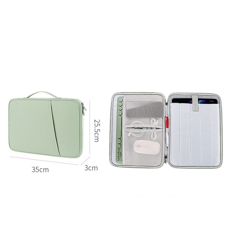 Geanta pentru laptop, portabila, impermeabila, rezistenta la zgarieturi, design de buzunar cu plasa, perna de bumbac incorporata, rezistenta la socuri, material textil din nailon, 13 inch, verde