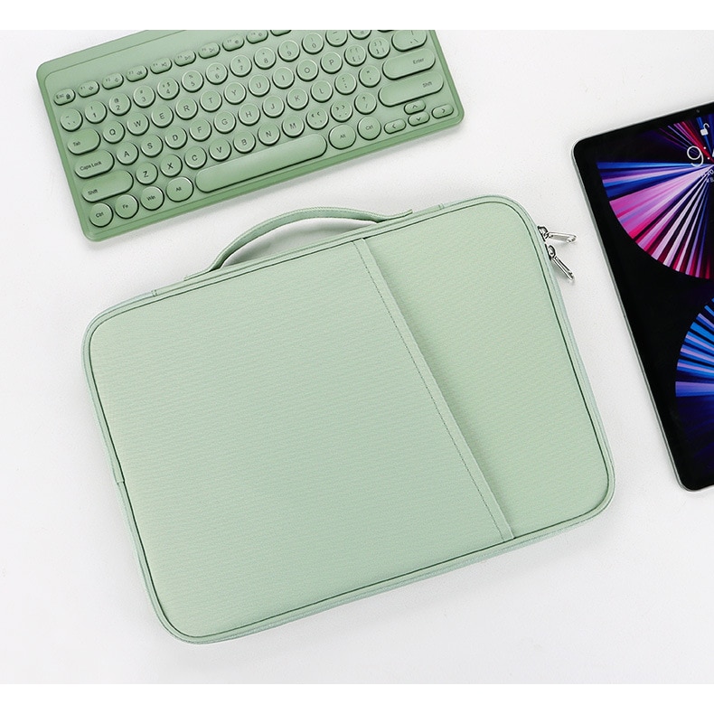 Geanta pentru laptop, portabila, impermeabila, rezistenta la zgarieturi, design de buzunar cu plasa, perna de bumbac incorporata, rezistenta la socuri, material textil din nailon, 13 inch, verde