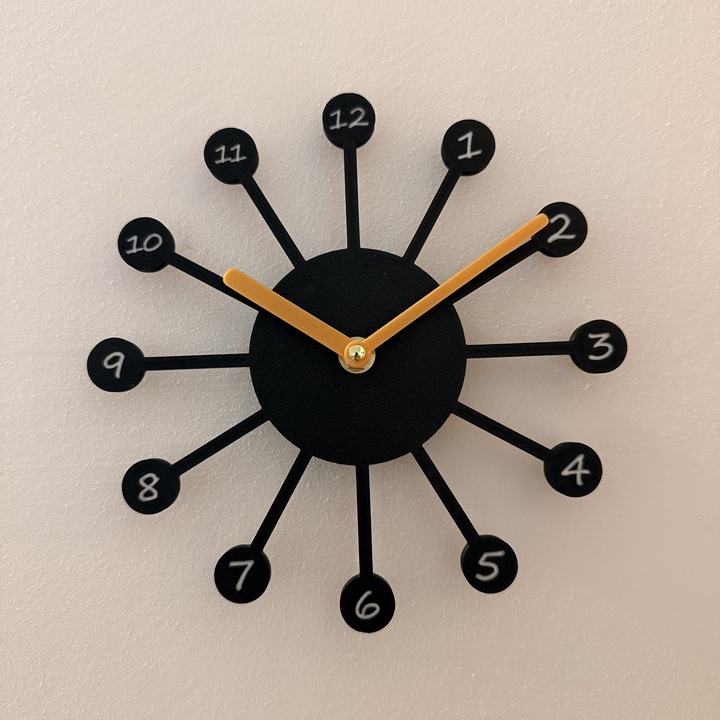 Ceas de perete - Mecanism SILENTIOS – DECORADI®, Eco-friendly, Design Abstract, Negru 20 cm – Cadou sau Ceas de camera decorativ cu design modern, Printat 3D din PLA Eco (plastic biodegradabil)