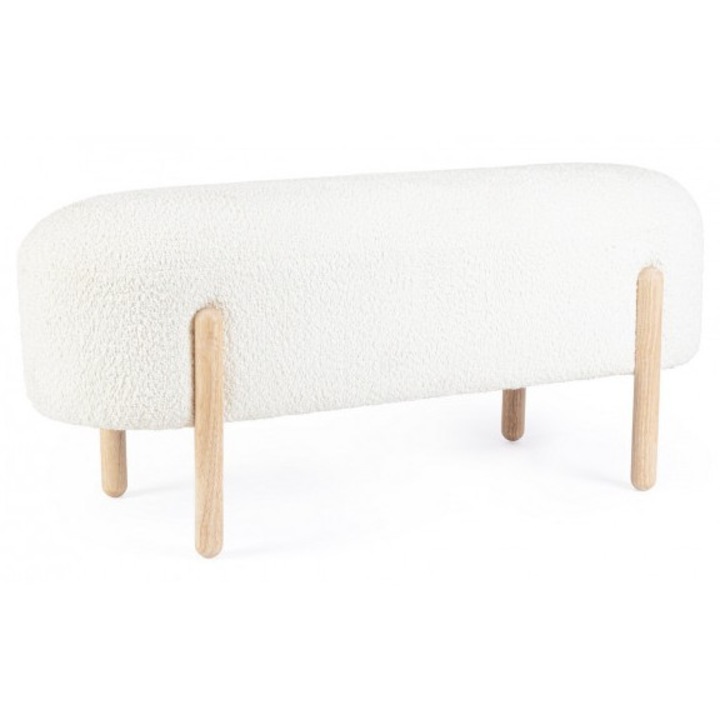 Banca lemn natur textil alb Dayla 108x41.5x48 cm