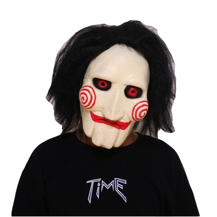 Halloween maszk, Jormftte, Latex / szintetikus haj, piros / fekete / fehér, méret