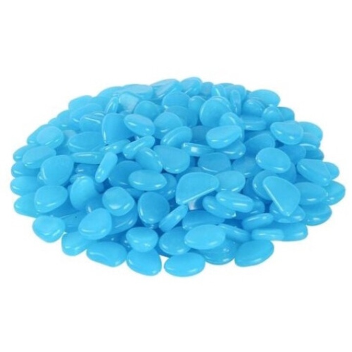 Комплект от 100 фосфоресциращи декоративни камъчета, Tovbmup, Resin, Blue, 2-3 cm