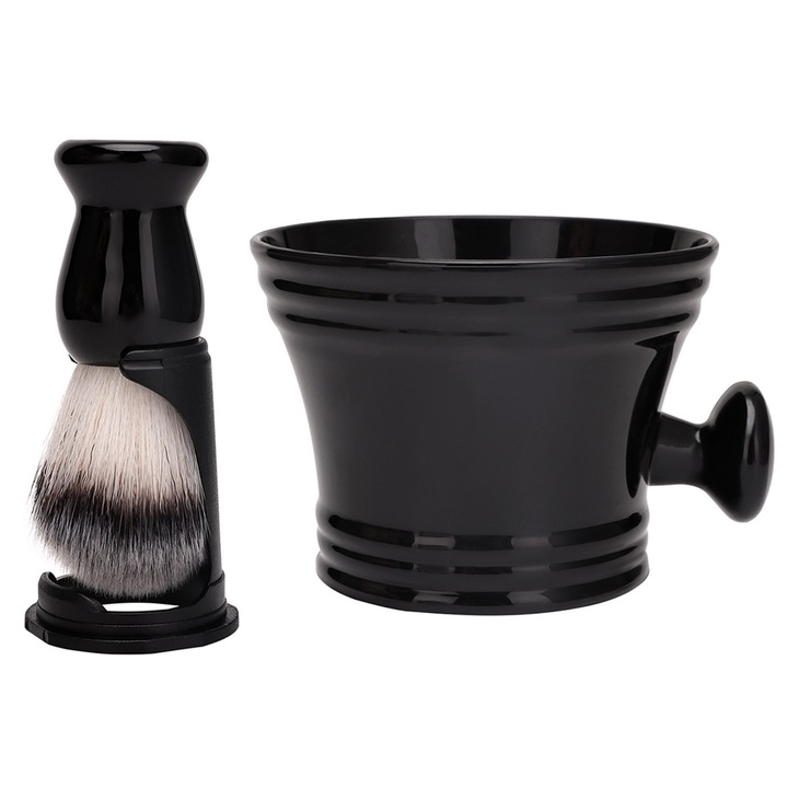 Set de barbierit, JESWO, suport, pamatuf, bol, negru, ergonomic