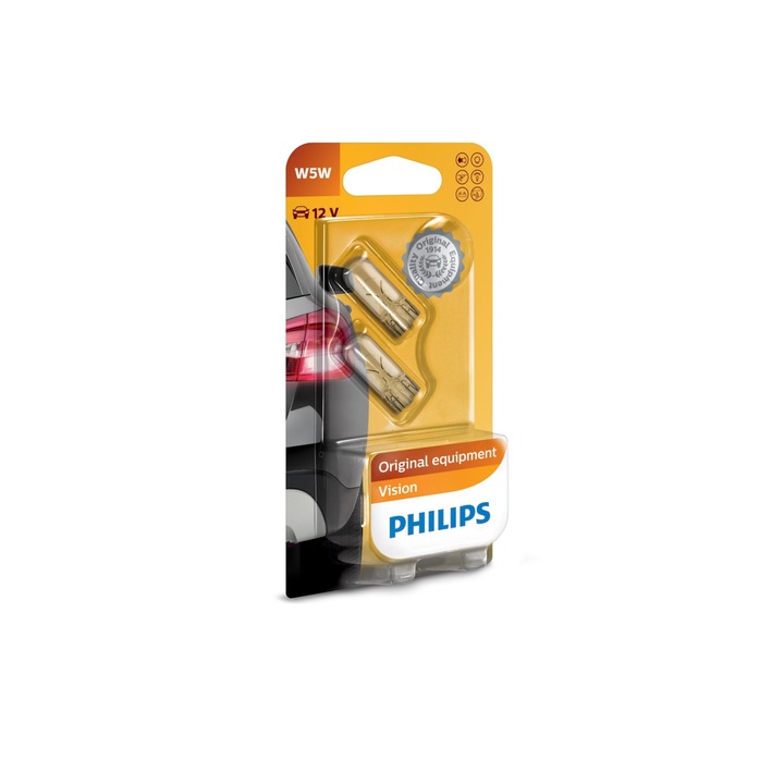 Комплект 2 крушки w5w PHILLIPS T10 vision 12v