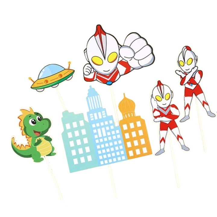 Set 6 decoratiuni Ultraman, decoratiuni tort, hartie foto lucioasa