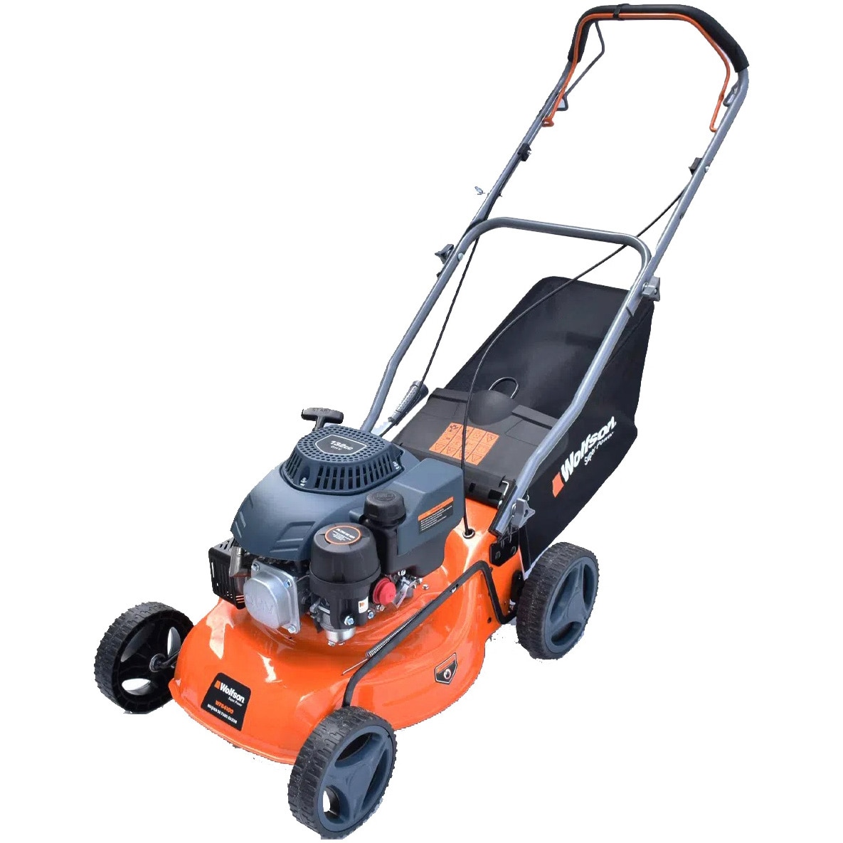 Masina de tuns gazon/iarba autopropulsata pe benzina Wolfson WFS4600, putere 4 CP, 150 CC, latime taiere 46 cm, inaltime taiere 25 - 75 mm, 7 trepte de taiere, cos colector 61 l, f
