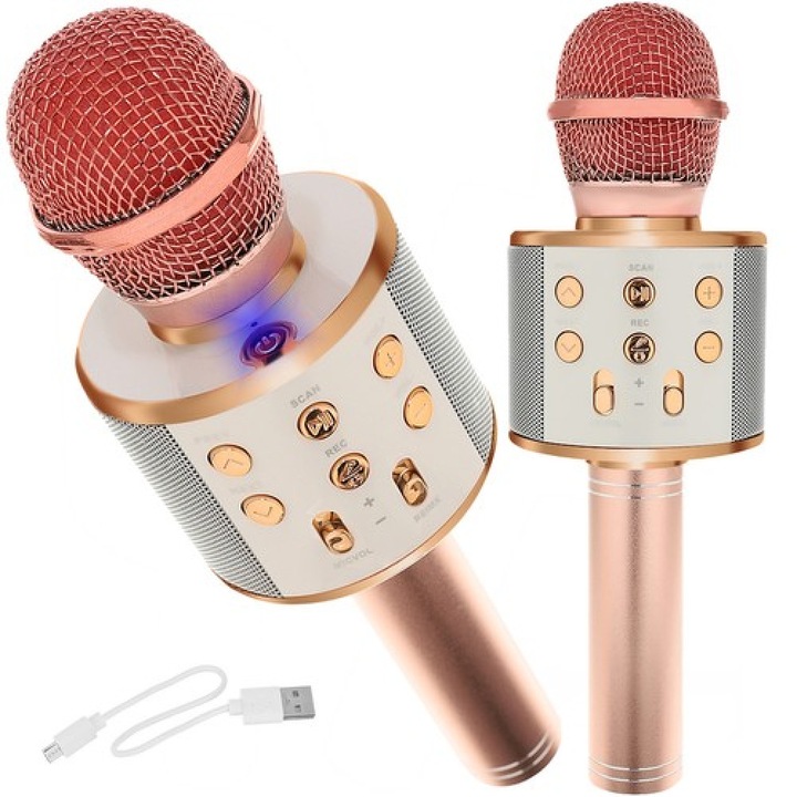 Microfon karaoke, Bluetooth, Efecte vocale, Iluminare LED