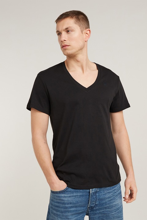 G-STAR, Тениска от органичен памук с шпиц - 2 броя, Черен, 2XL