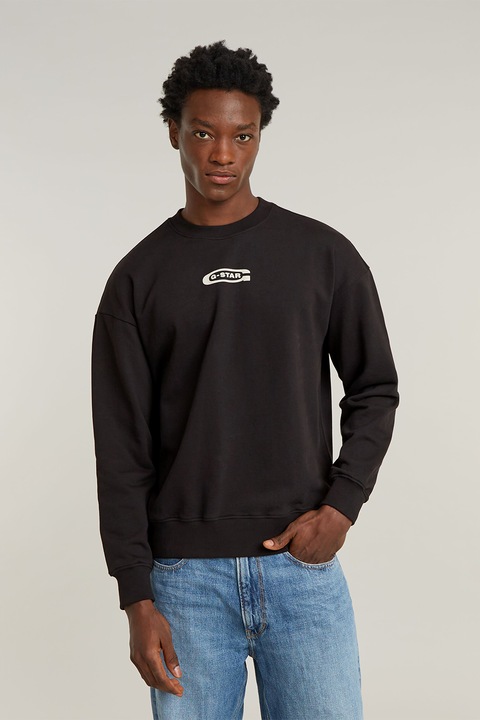 G-Star, Суитшърт от органичен памук, Бял/Черен, XL