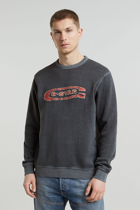 G-Star, Bluza de trening de bumbac organic cu logo, Gri antracit