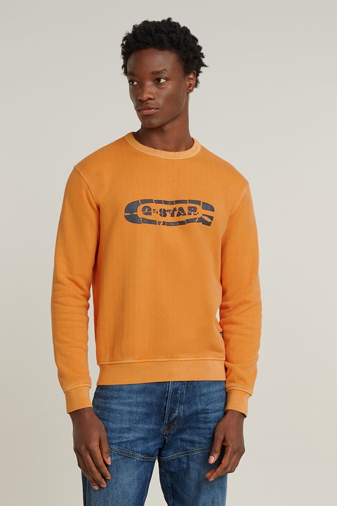 G-Star, Bluza de trening de bumbac organic cu logo, Galben sofran
