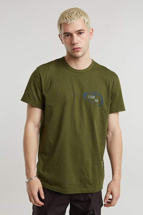 G-STAR, Тениска от органичен памук с лого, Маслини, S