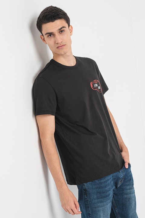 G-STAR, Тениска от органичен памук с лого, Черен, Тъмночервен, M