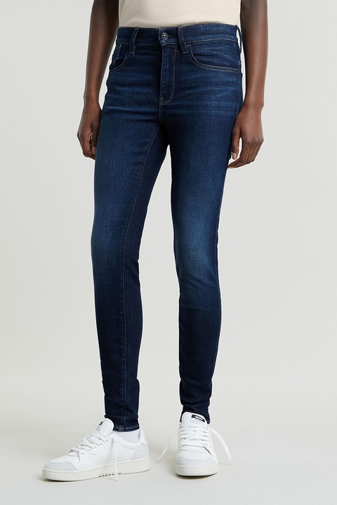 G-Star, Blugi skinny cu talie medie, Albastru inchis