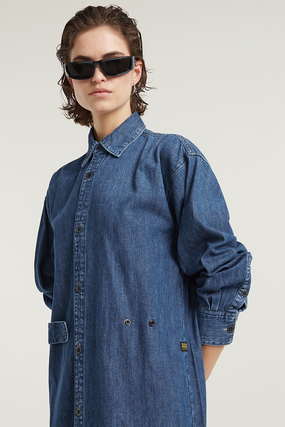 G-Star, Rochie maxi de denim, Albastru inchis, S