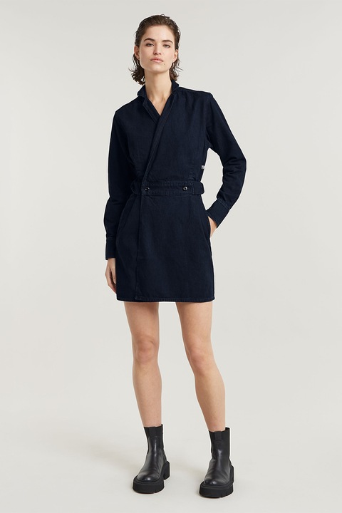 G-STAR, Hosszú ujjú átlapolós farmerruha, Tengerészkék