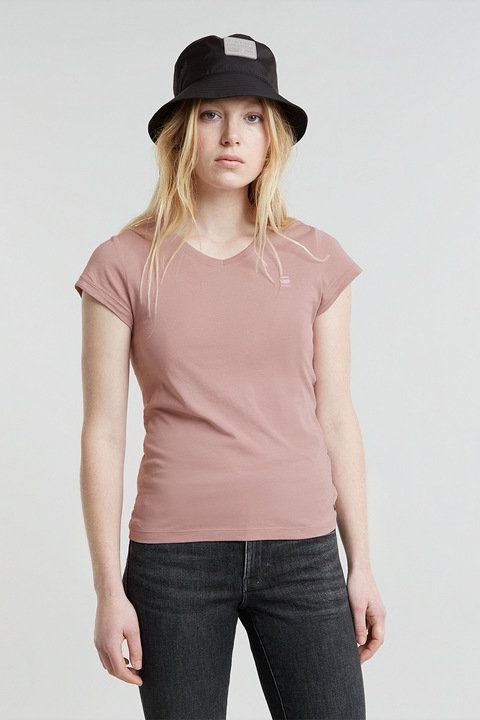 G-STAR, Tricou de bumbac organic cu decolteu in V Eyben, Rosu stins, XS