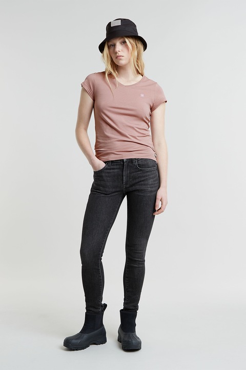 G-STAR, Tricou de bumbac organic cu decolteu in V Eyben, Rosu stins, XS