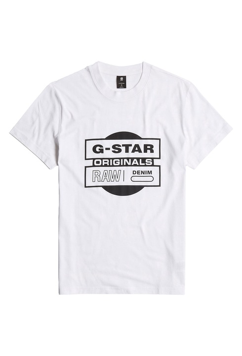 G-Star, Тениска от органичен памук с лого, Бял